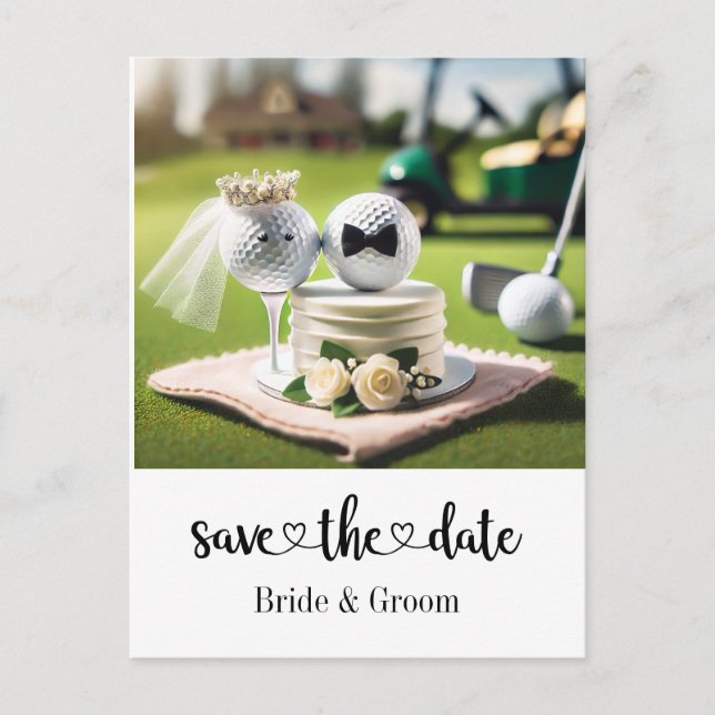 Golfer Wedding Save the date on putting green Postcard (Front)