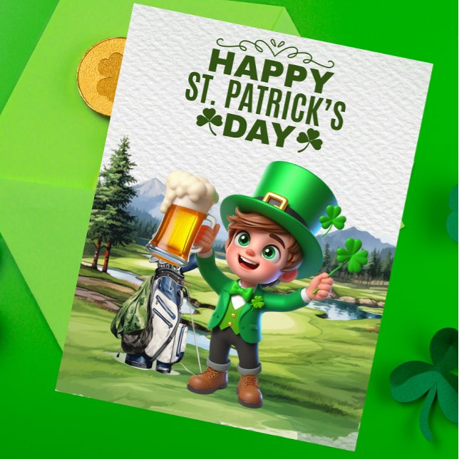 Golfer with  Beer & Shamrock  St. Patrick's Day   Holiday Card (Creator Uploaded)