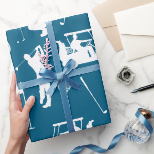 Golfer with Golf Ball on Blue Background Wrapping Paper