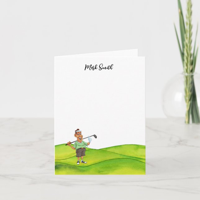 Golfer with golf cart  on green  Name for golfer  Note Card (Front)