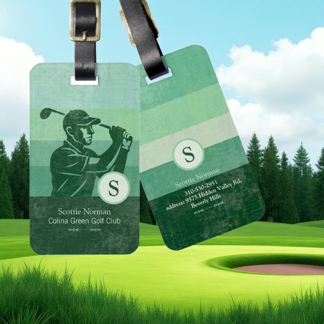 Golfer with Golf Club Elegant Green Luggage Tag (Creator Uploaded)