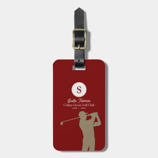 Golfer with Golf Club Elegant Red Luggage Tag (Front Vertical)