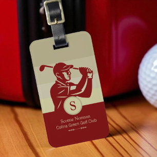 Golfer with Golf Club Elegant Red Luggage Tag