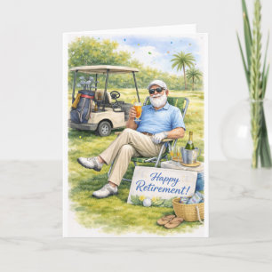 Golfer with Happy Retirement Sign on Golf Course Card