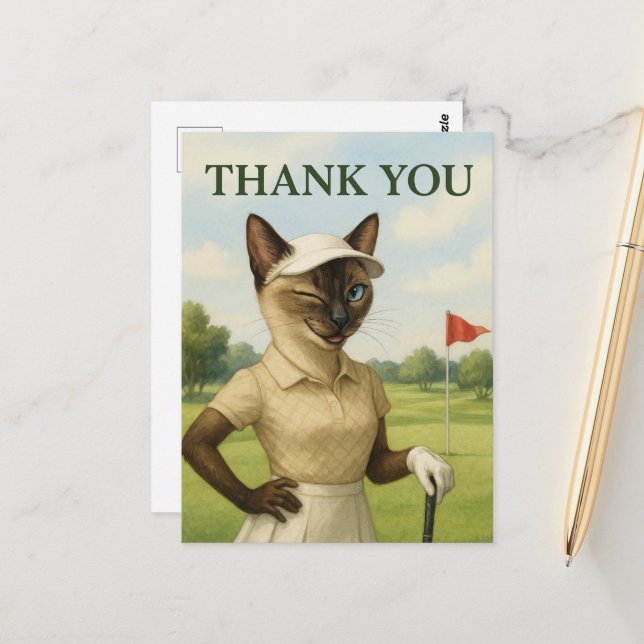 Golfer woman in the golf course Thank You  Postcard (Front/Back In Situ)