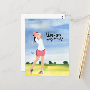 Golfer woman is golfing  thank you card