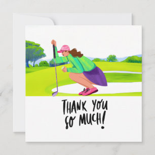 Golfer woman is golfing  thank you card