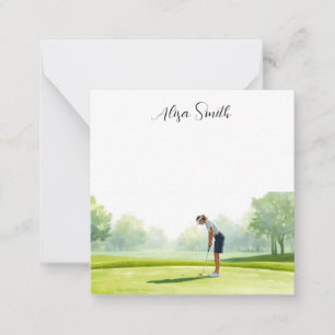 Golfer Woman is on green grass in golf course   Card
