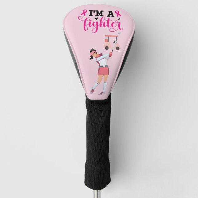 Golfer woman on breast cancer awareness pink  golf head cover (Front)