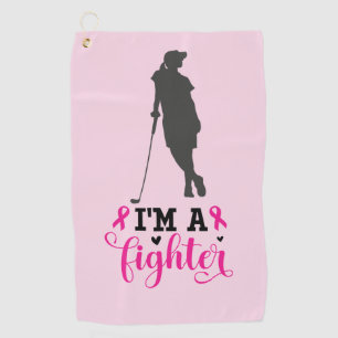Golfer woman on breast cancer awareness pink   golf towel