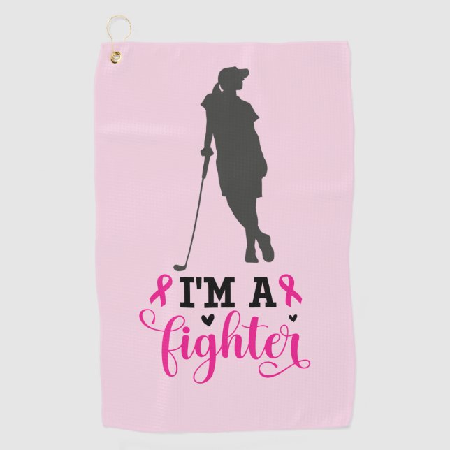 Golfer woman on breast cancer awareness pink   golf towel (Front)