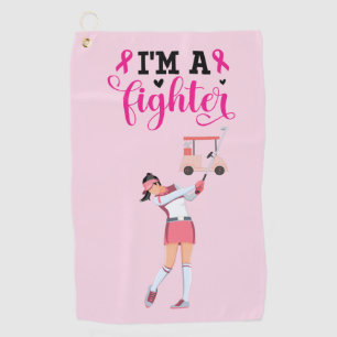 Golfer woman on breast cancer awareness pink  golf towel