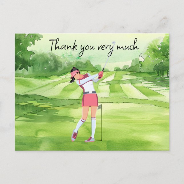 Golfer woman on golf course watercolor postcard (Front)