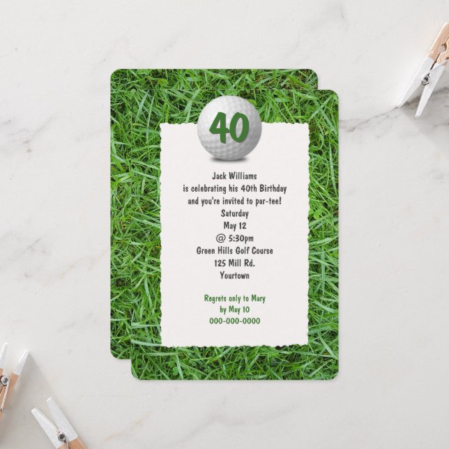 Golfer's 40th Birthday Party Invitation (Front/Back In Situ)