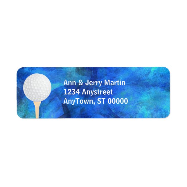  golfers address label golf ball blue and white   (Front)