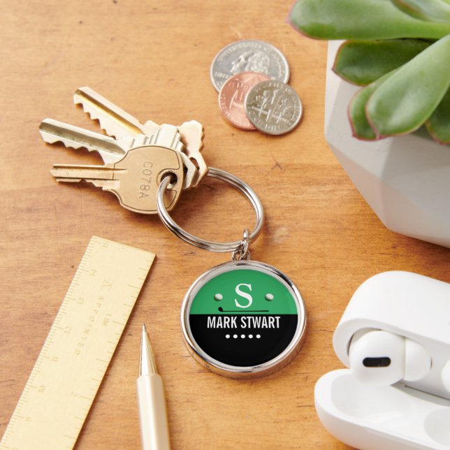 Golfer's Green Black Monogram  Key Ring (Desk)
