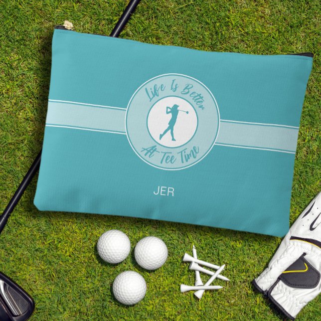 Golfers Life Better at Tee Time Female Golfer Teal Accessory Pouch (Golfers Life Better at Tee Time Female Golfer Teal Accessory Pouch)