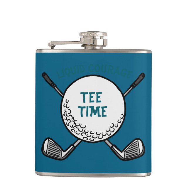 Golfers Liquid Courage "Tee Time"  Hip Flask (Front)