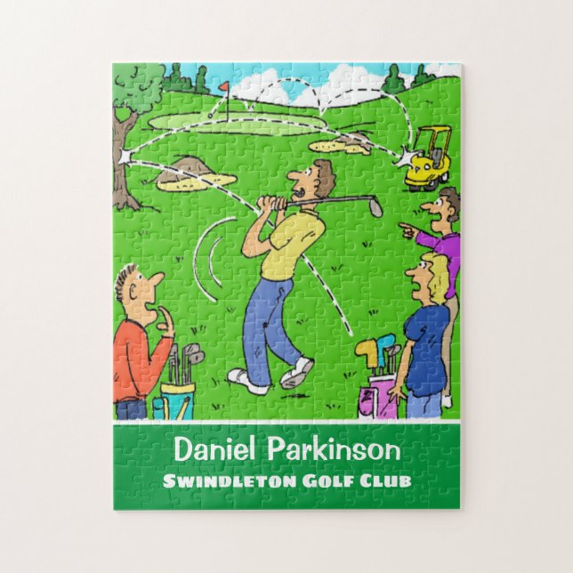Golfer's Lucky Golf Shot Cartoon Jigsaw Puzzle (Vertical)