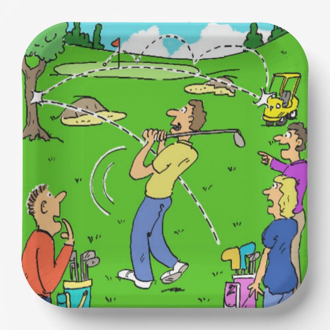 Golfer's Lucky Golf Shot Illustration on Paper Plate (Front)
