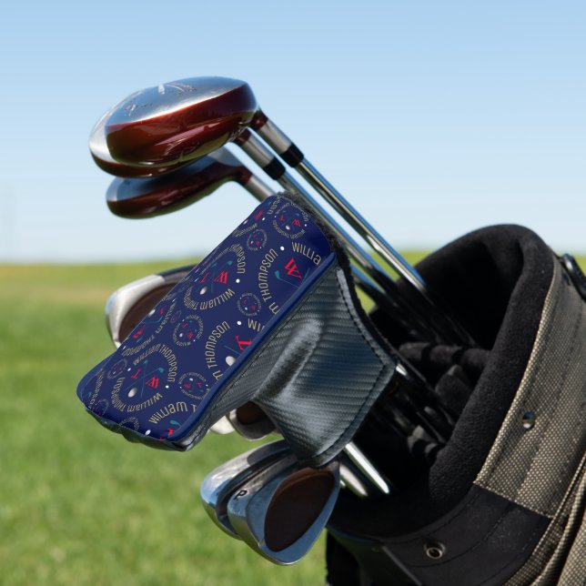 Golfer's Monogram Golf Clubs Blue Pattern Head Cover (In Situ)