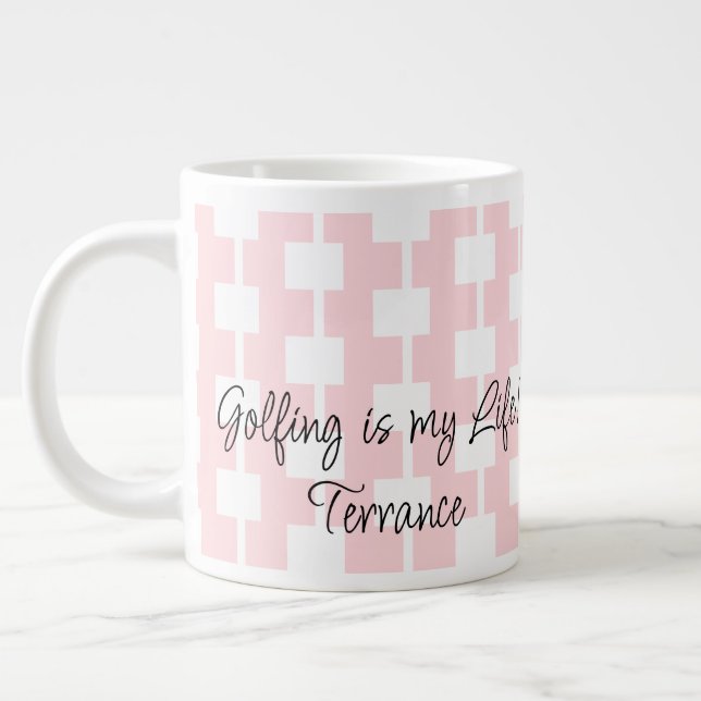 Golfers Mug, Golfing is my Life! Pink White Square Large Coffee Mug (Left)
