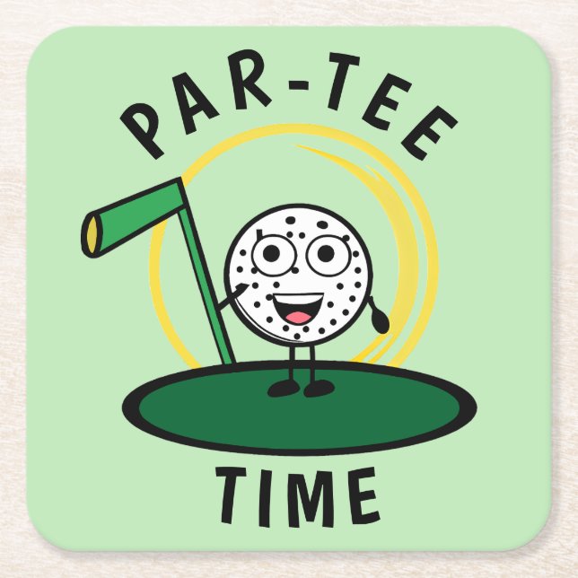 Golfers Par-Tee Time Square Paper Coaster (Front)
