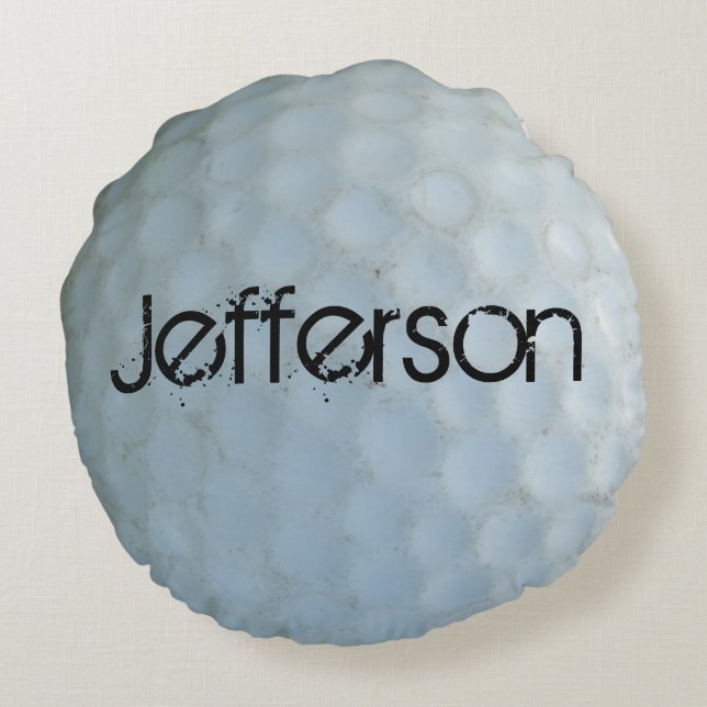 Golfers Personalised distressed golf ball Round Cushion (Back)