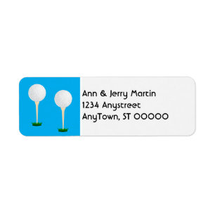  golfers return address label golf balls on blue 