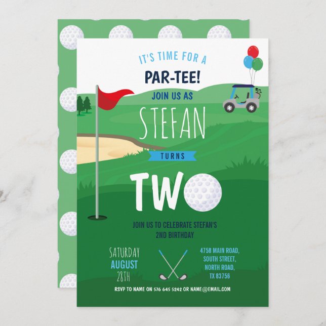 Golfing 2nd Birthday Two Golf Invite Fun (Front/Back)