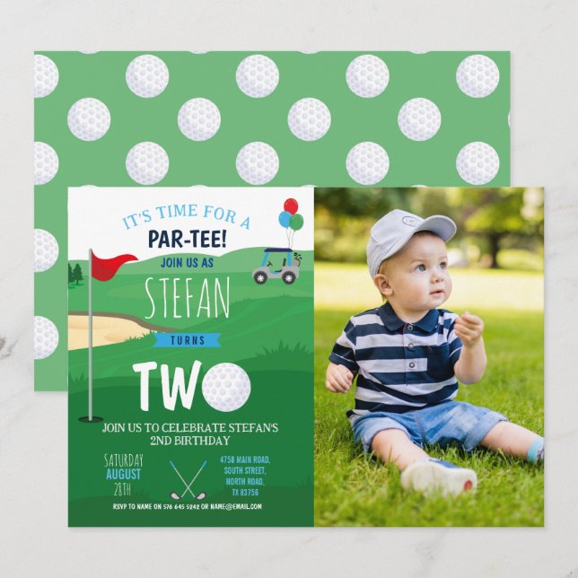 Golfing 2nd Birthday Two Golf Invite Fun Photo (Front/Back)