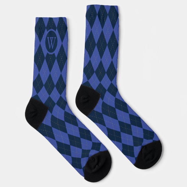 Golfing Argyle Pattern Blue Monogram Socks (Right)