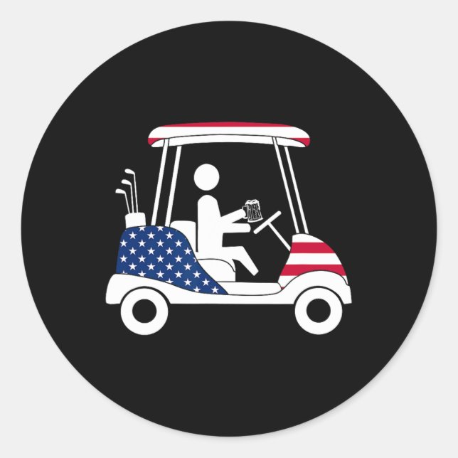 Golfing Beer Drinker Usa American Flag Golf Cart G Classic Round Sticker (Front)