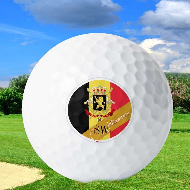 Golfing Belgium & Monogram, Belgian Flag /golden Golf Balls (Creator Uploaded)