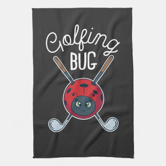 Golfing Bug Cute Outdoor Sports Golf Gag Novelty Tea Towel (Vertical)