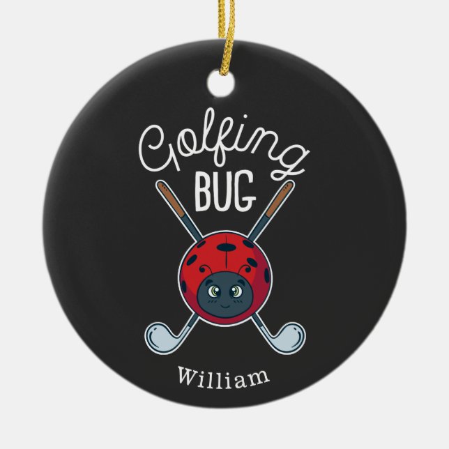 Golfing Bug Sports Gag Novelty Golf Ceramic Tree Decoration (Front)