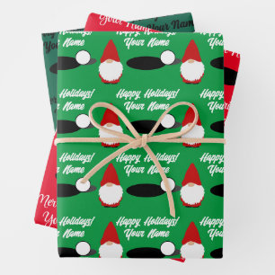 Golfing Christmas gnome wrapping paper sheets