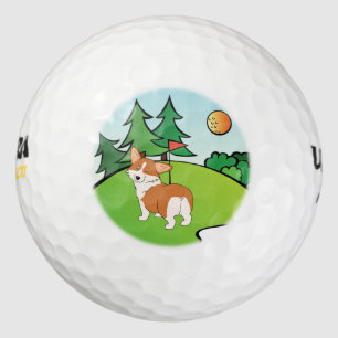 Golfing Corgi Butt Cartoon Golf Balls