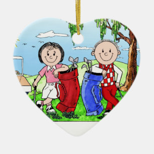 Golfing Couple - Personalised Cartoon Ceramic Tree Decoration