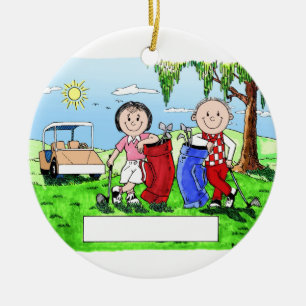 Golfing Couple - Personalised Cartoon Ceramic Tree Decoration