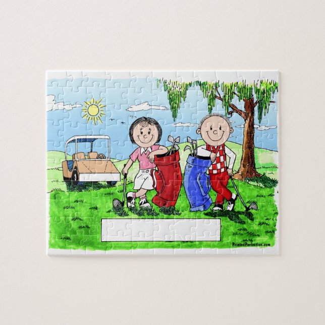 Golfing Couple - Personalised Cartoon Jigsaw Puzzle (Horizontal)