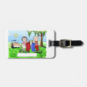 Golfing Couple - Personalised Cartoon Luggage Tag