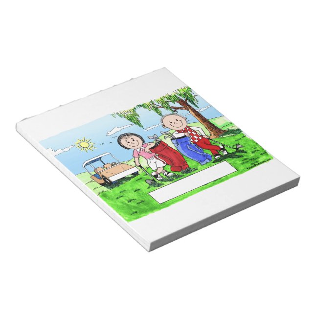Golfing Couple - Personalised Cartoon Notepad (Angled)