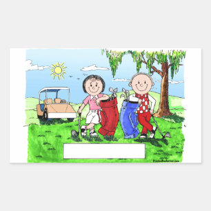 Golfing Couple - Personalised Cartoon Rectangular Sticker