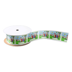 Golfing Couple - Personalised Cartoon Satin Ribbon