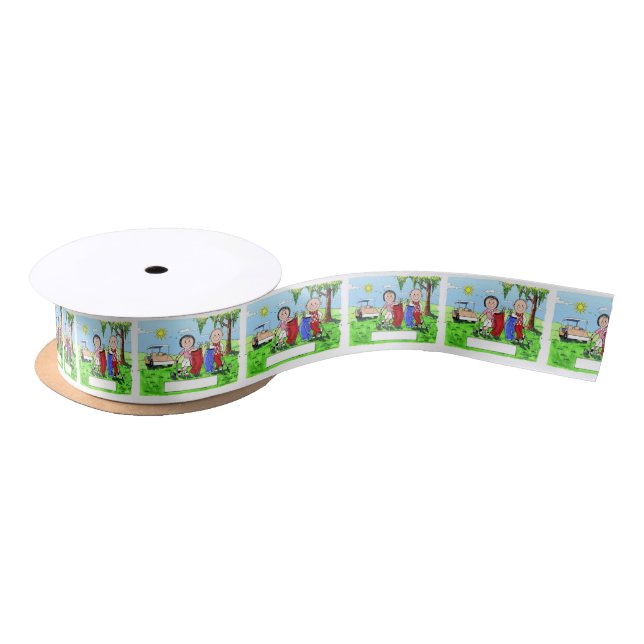 Golfing Couple - Personalised Cartoon Satin Ribbon (Spool)