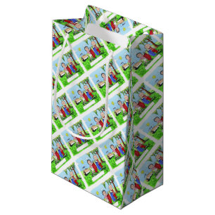 Golfing Couple - Personalised Cartoon Small Gift Bag