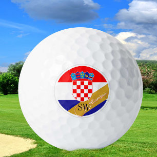 Golfing Croatia & Monogram, Croatian Flag /golden Golf Balls