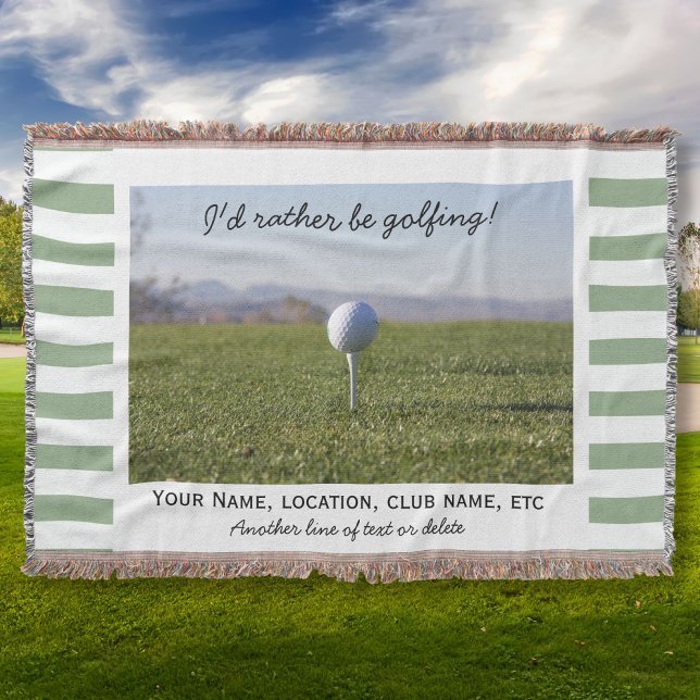 Golfing Custom Golf Photo Green Striped Throw Blanket (Creator Uploaded)