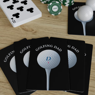 Golfing Dad Teeing Off Monogram Golfer's Black Playing Cards